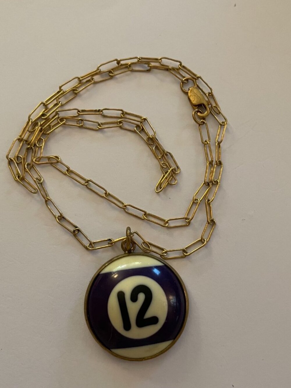 Vintage Necklace Billiard Ball 12 Brass 24" Retro Upcycled Handmade OOAK Art $98 - Picture 6 of 9